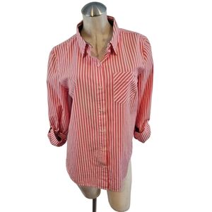 Tommy Hilfiger Size L Pink and Off White Striped Button Down Shirt